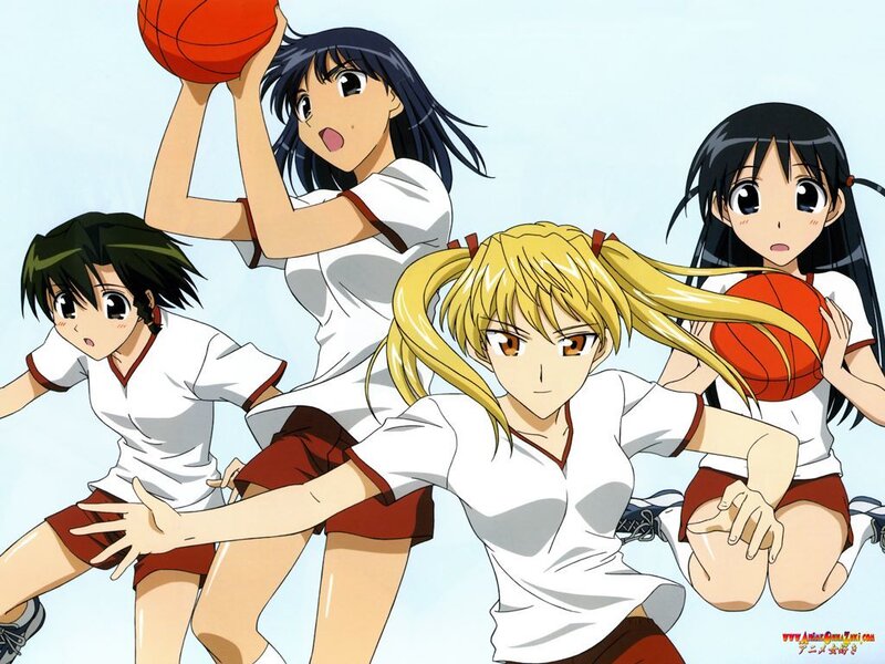Anime Girls Playing Basketball — White