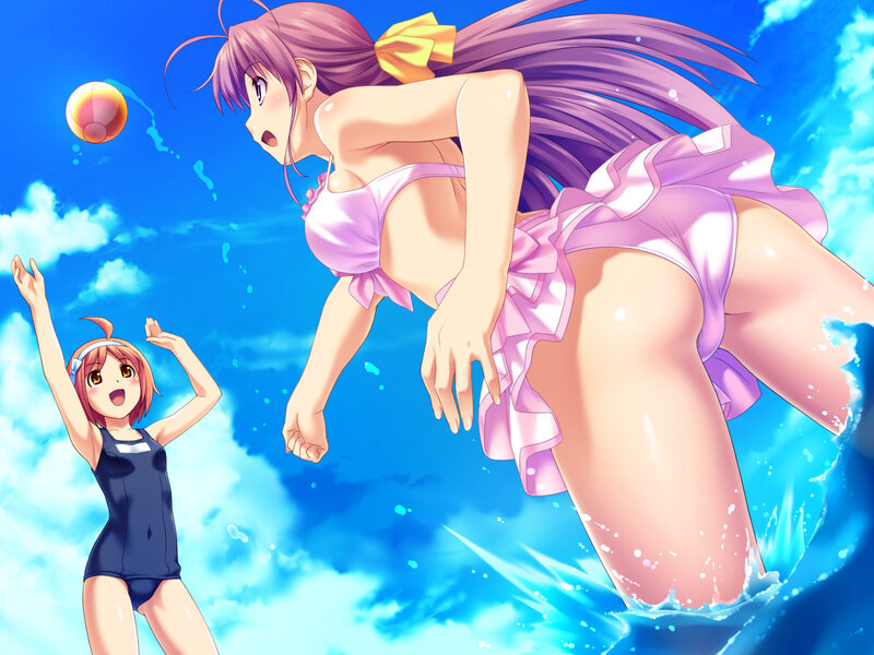 Anime girls playing beach ball