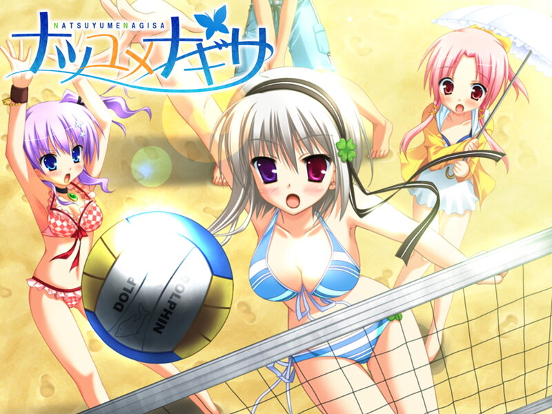 Anime girls playing beach volleyball