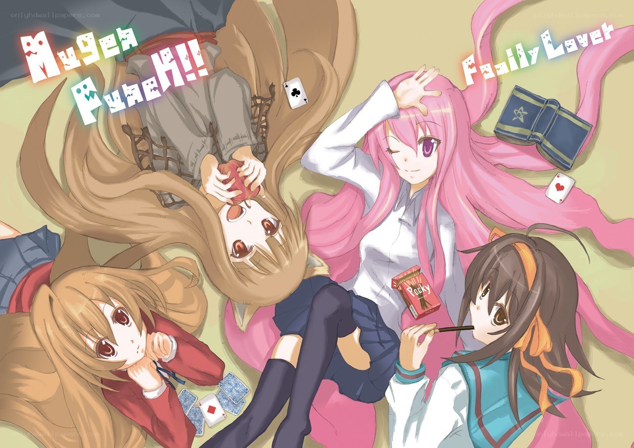 anime girls playing cards