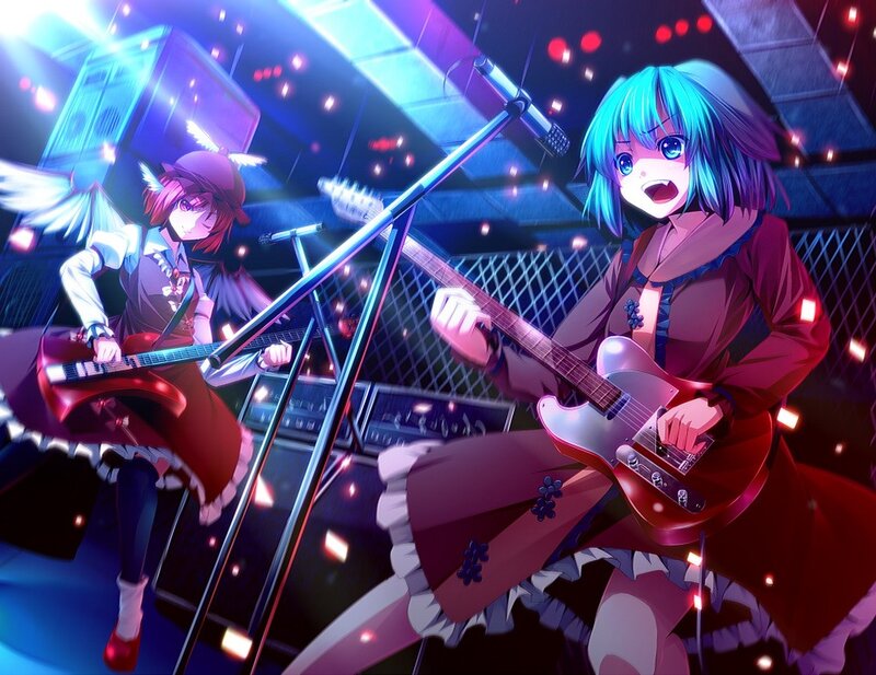 Anime girls playing electric guitars