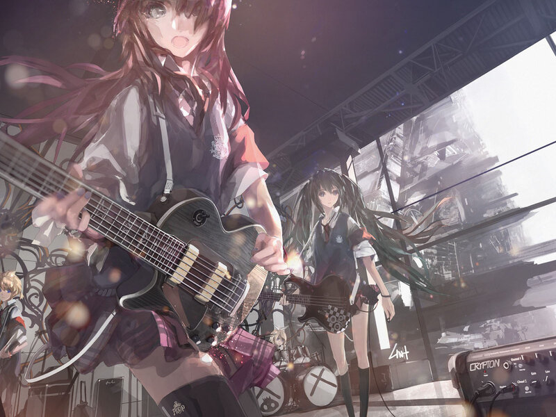 Anime Girls Playing Guitars — Purple, Dramatic