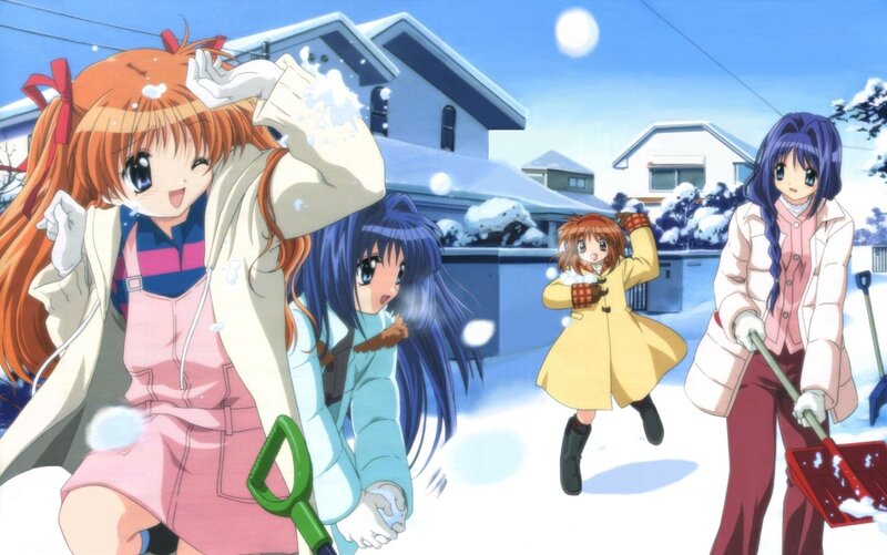 anime girls playing in the snow