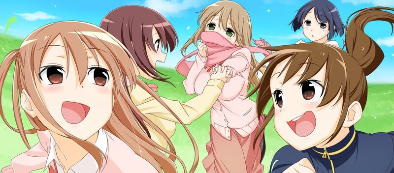 anime girls playing outdoors