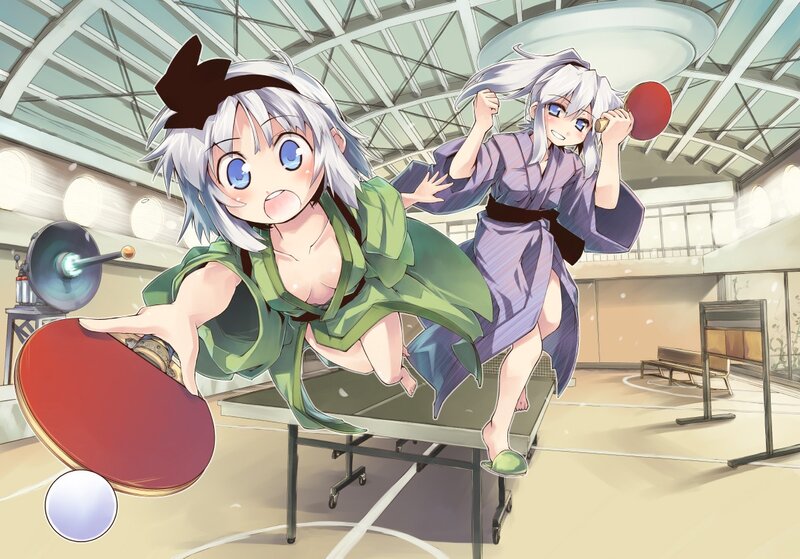 Anime girls playing ping pong