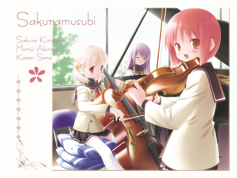 Anime girls playing string instruments