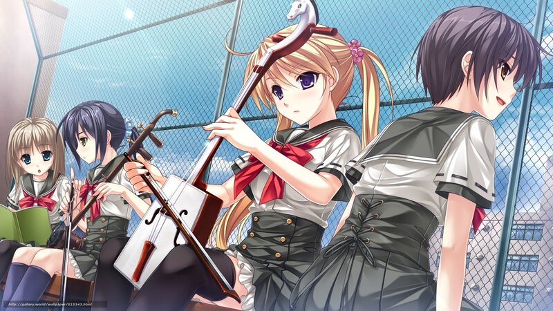 anime girls playing string instruments