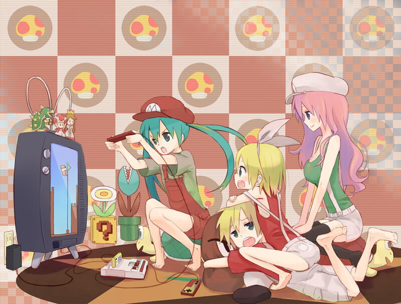 Anime Girls Playing Video Game — Green
