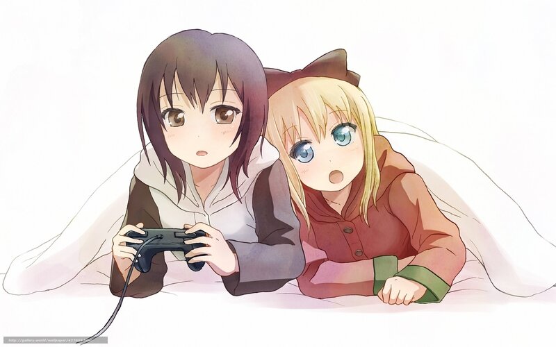 anime girls playing video game