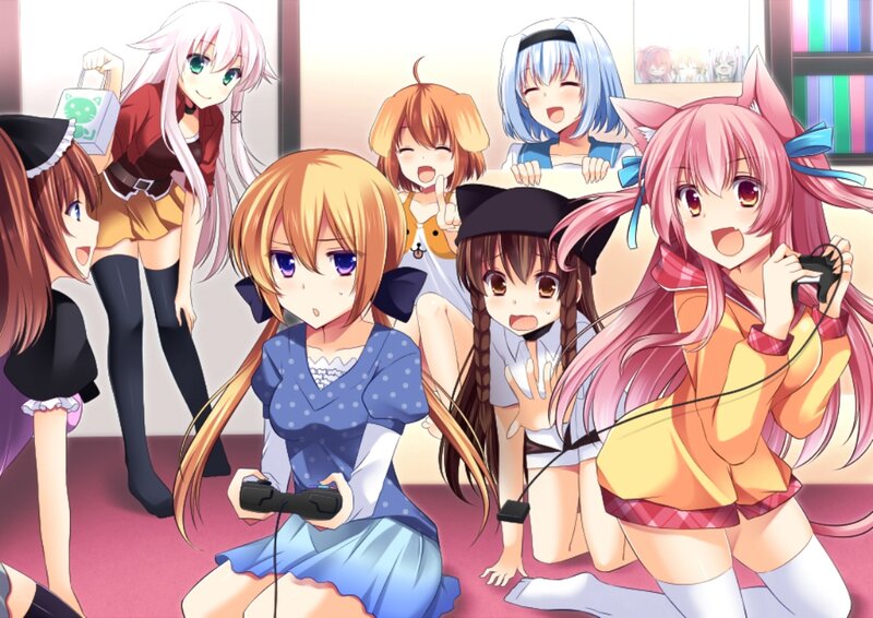 Anime Girls Playing Video Games — Pink
