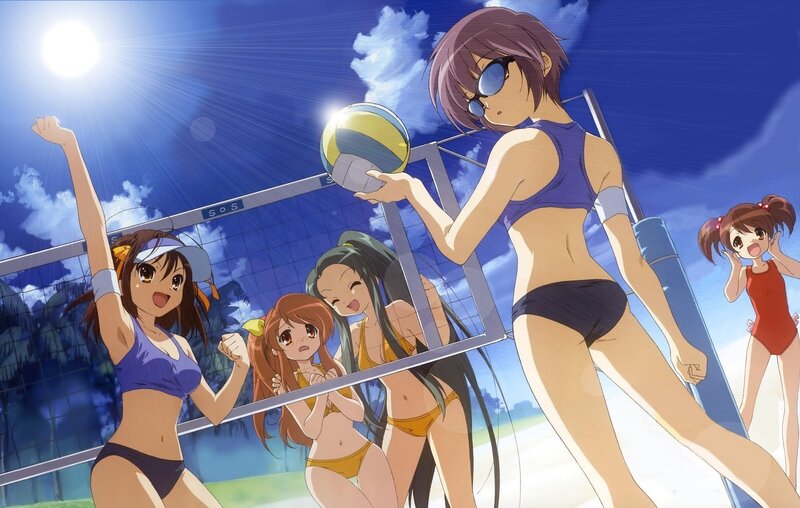 Anime Girls Playing Volleyball — Blue, Energetic