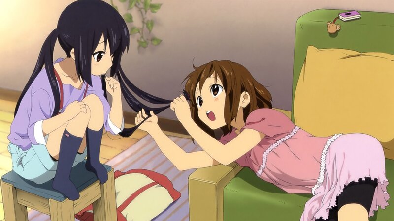 Anime girls playing with hair
