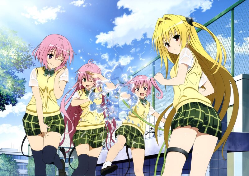 Anime girls playing with water