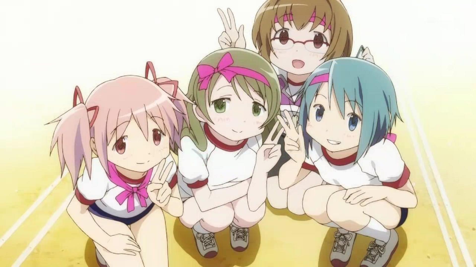 anime girls posing on track