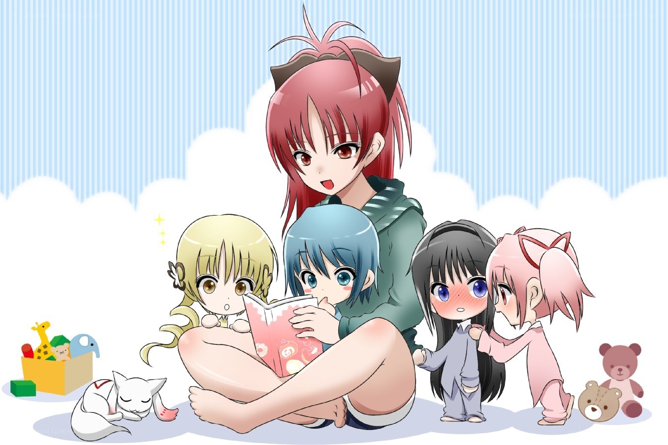 Anime girls reading a book