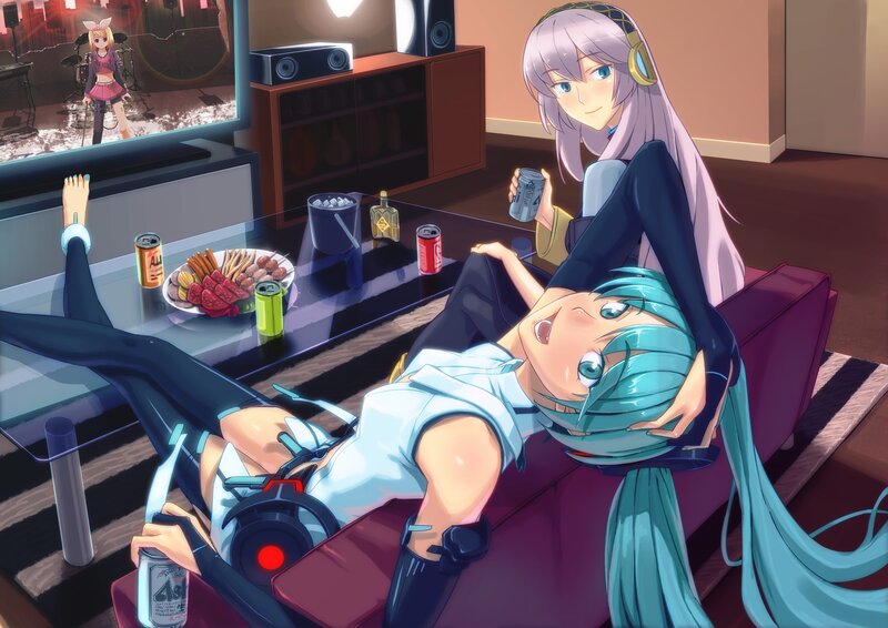 Anime girls relaxing on a couch