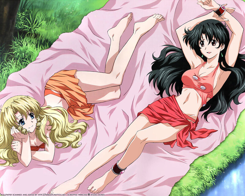 anime girls relaxing on blanket