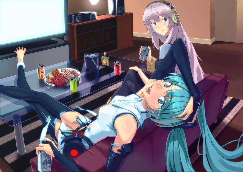 Anime girls relaxing on couch