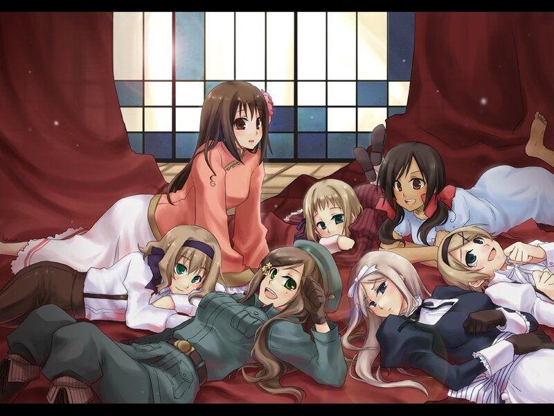 anime girls relaxing together