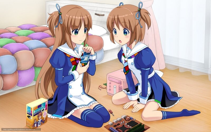 anime girls repairing computer