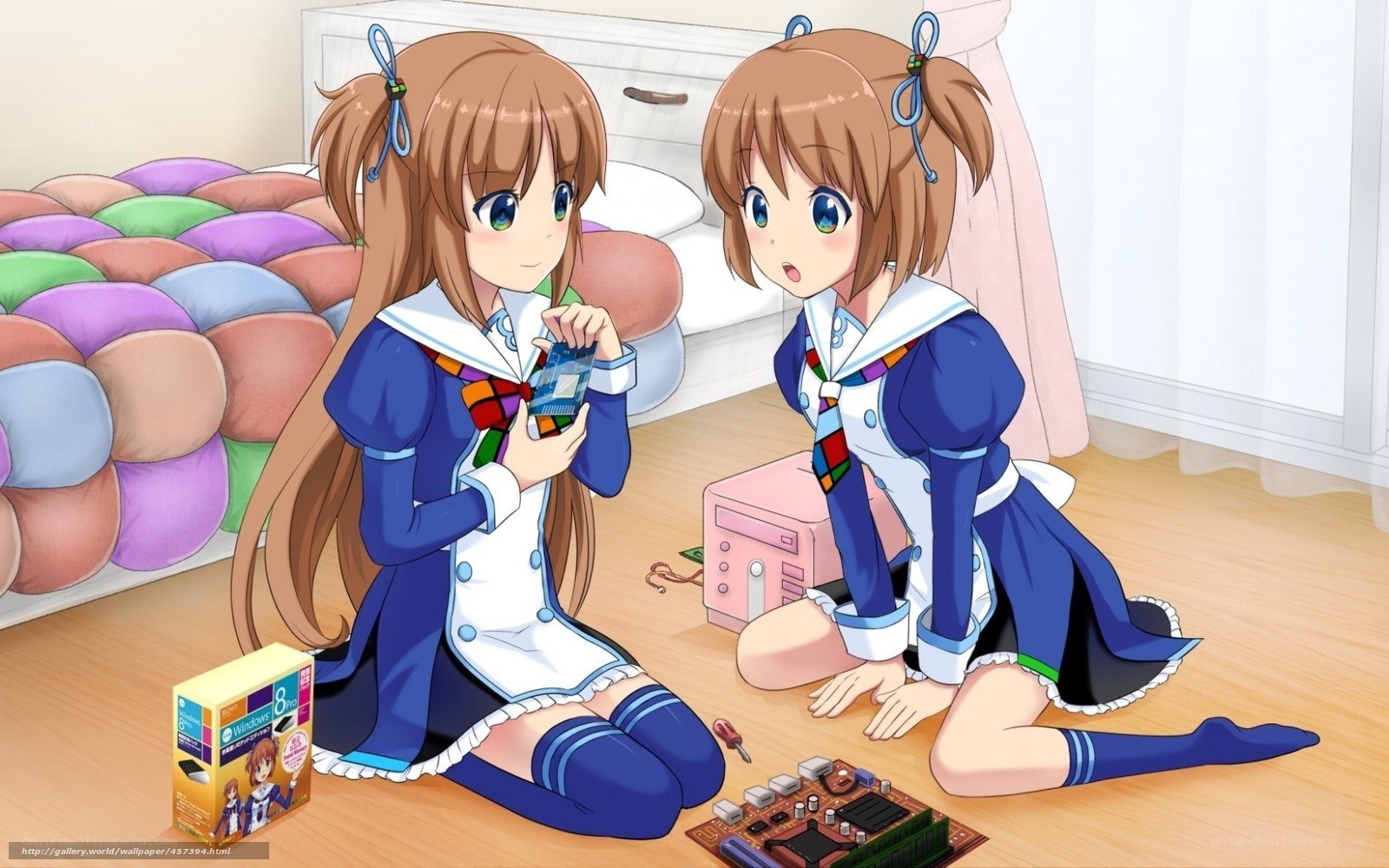 anime girls repairing computer