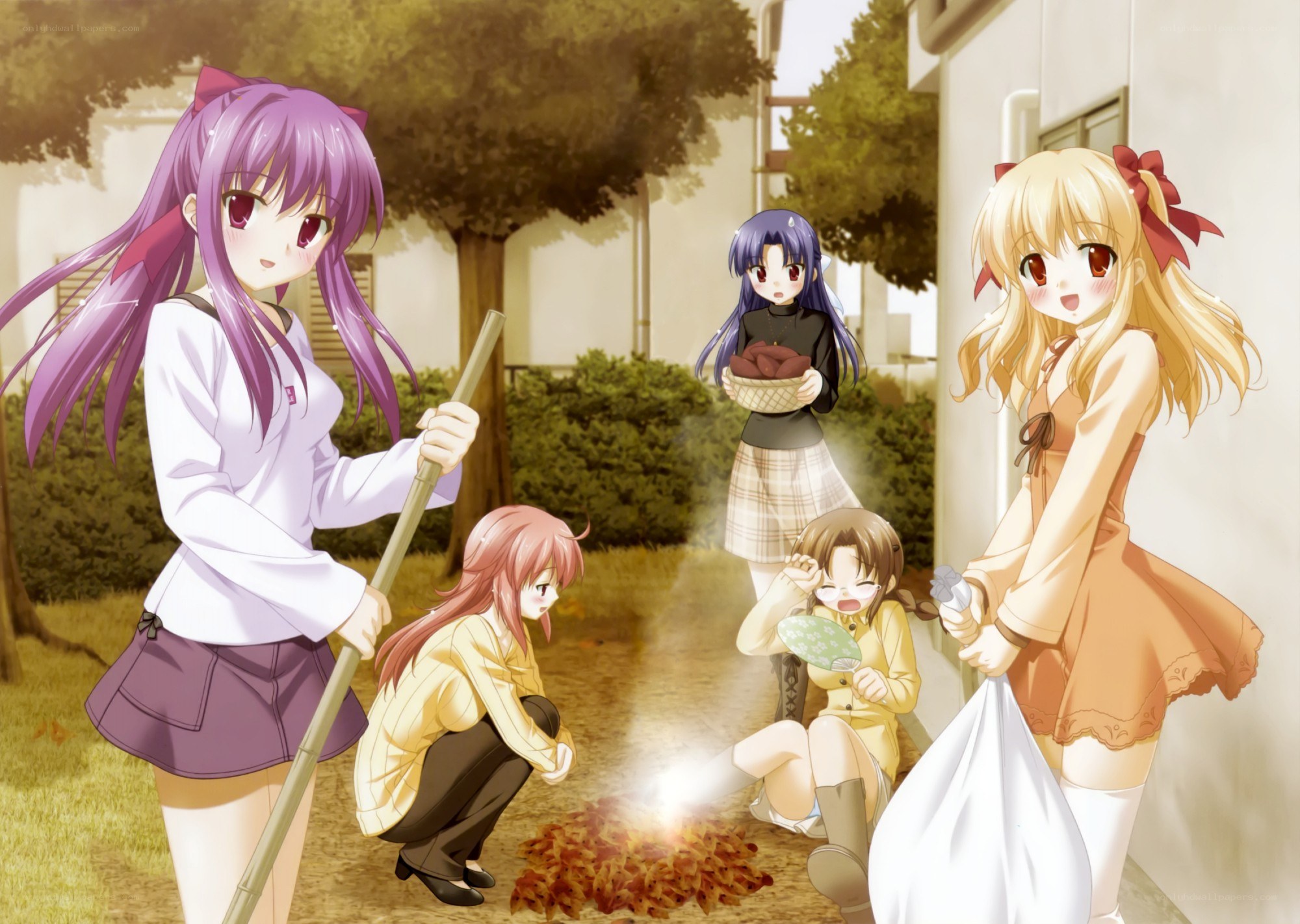 anime girls roasting chestnuts