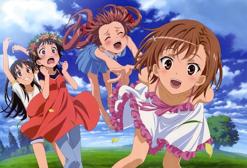 anime girls running in a field