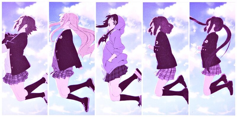 anime girls running in sky
