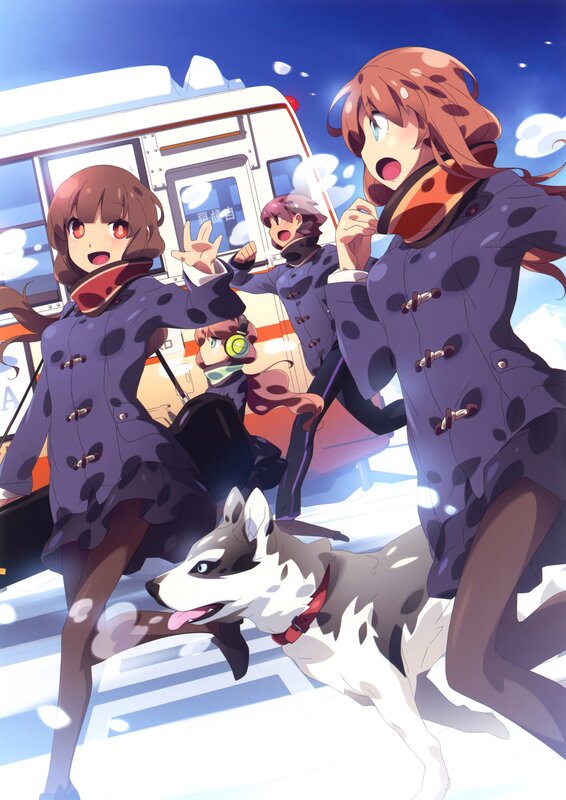anime girls running in snow