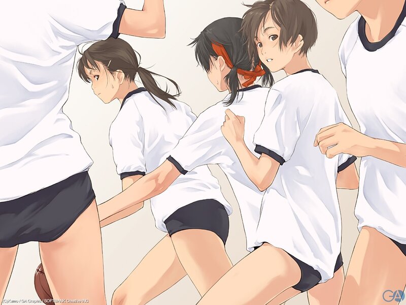 anime girls running in uniform