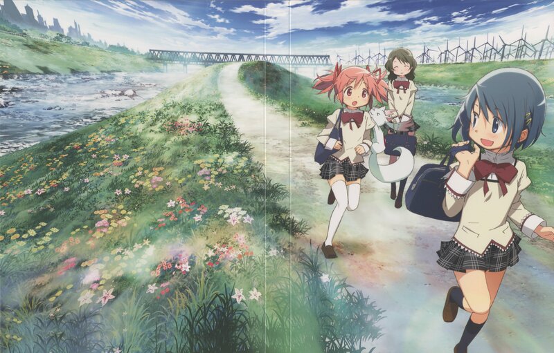 anime girls running on a path
