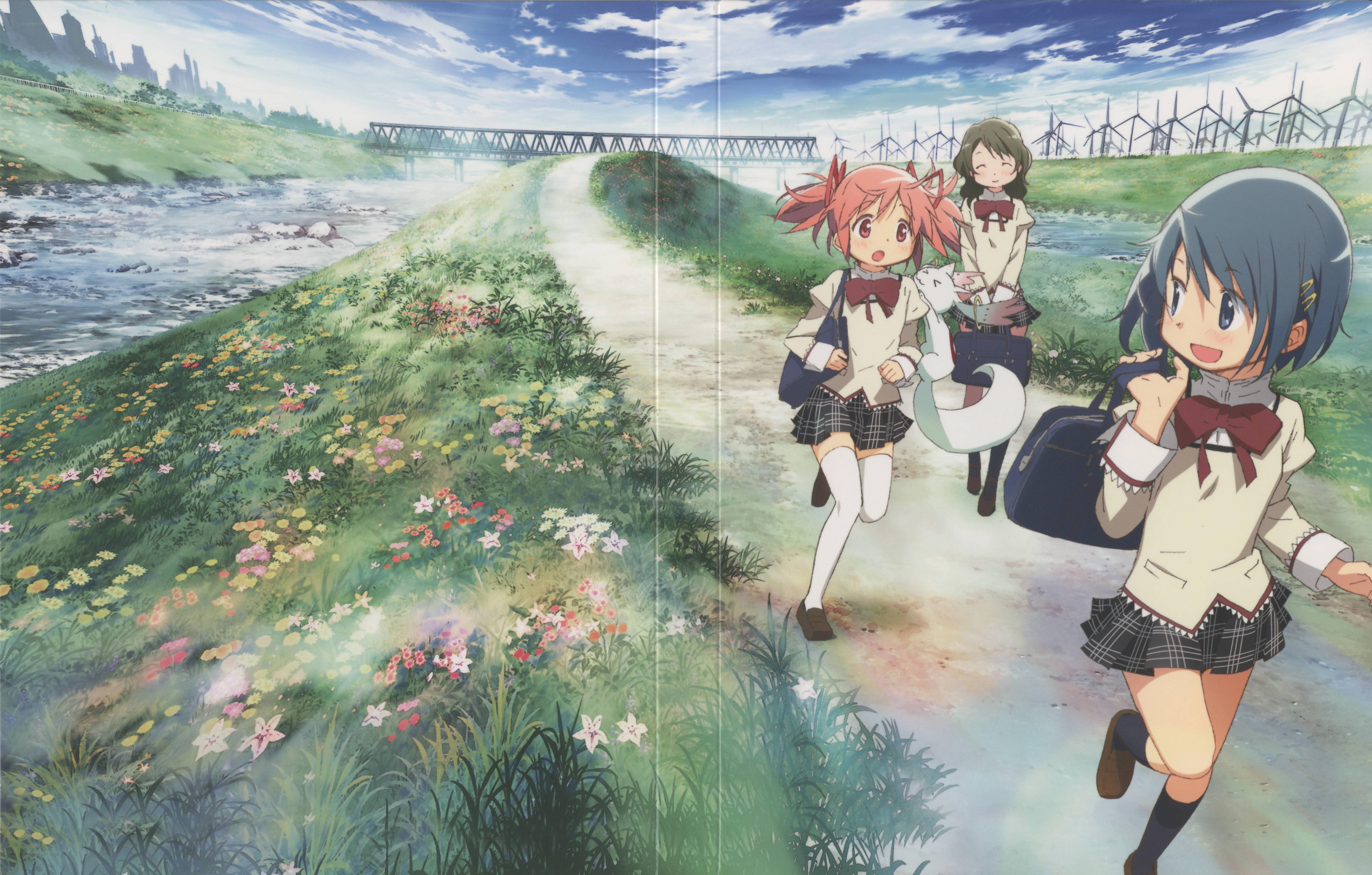 anime girls running on a path
