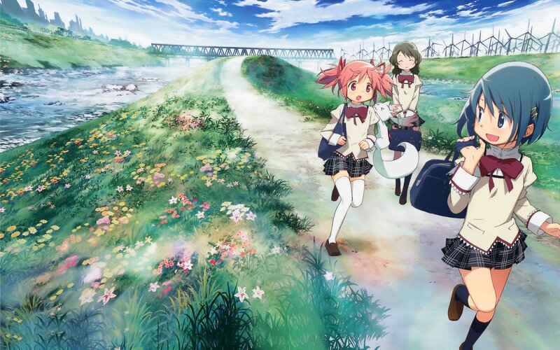 anime girls running on path