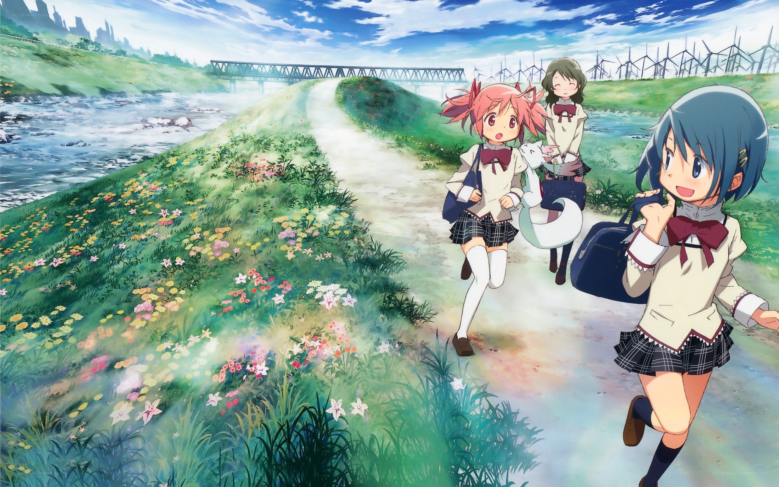 anime girls running on path