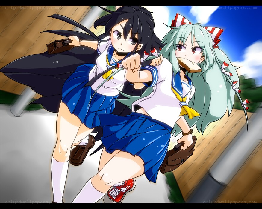 anime girls running together