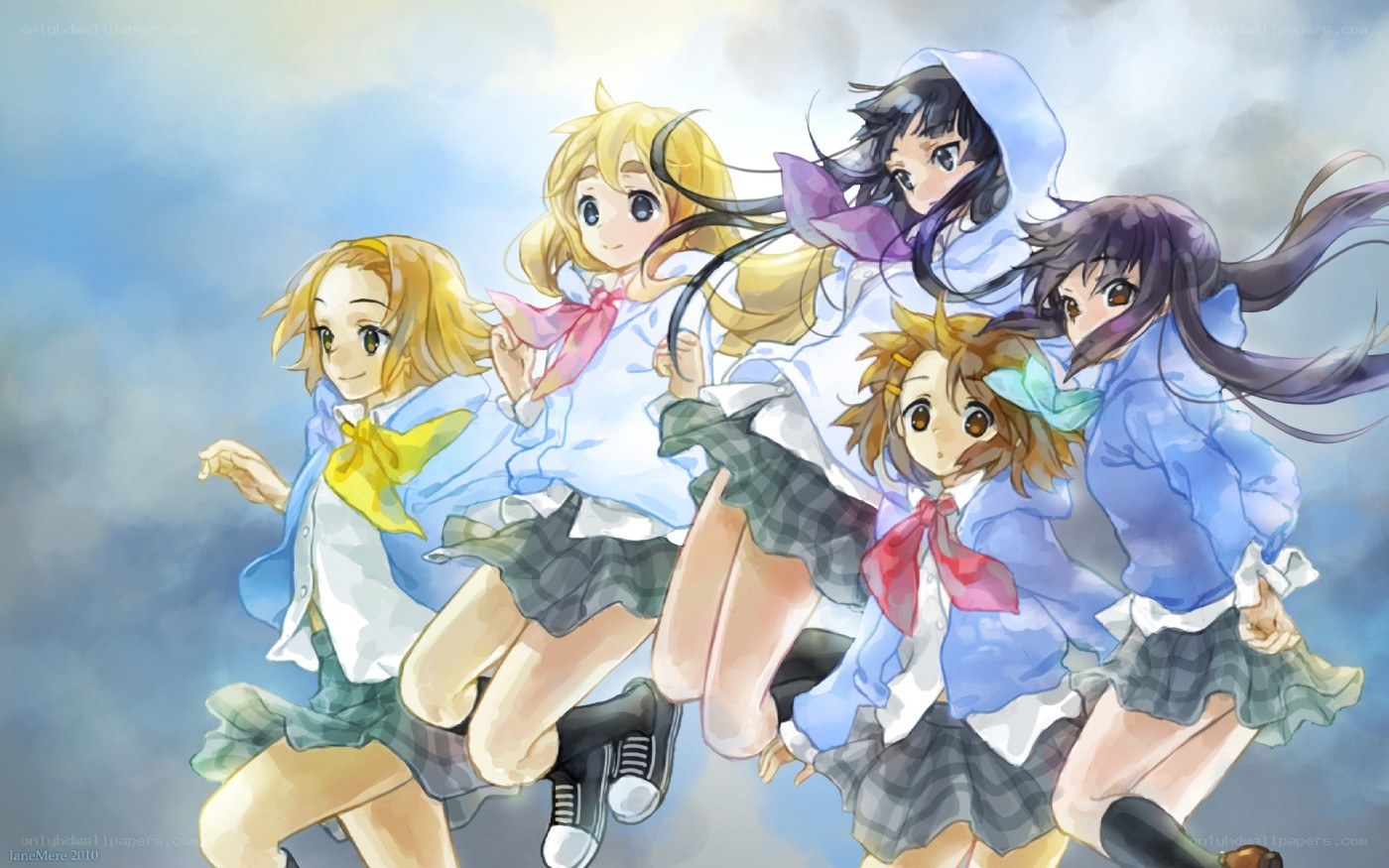 anime girls running together