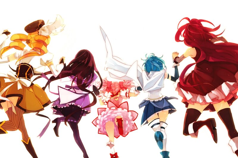 anime girls running together