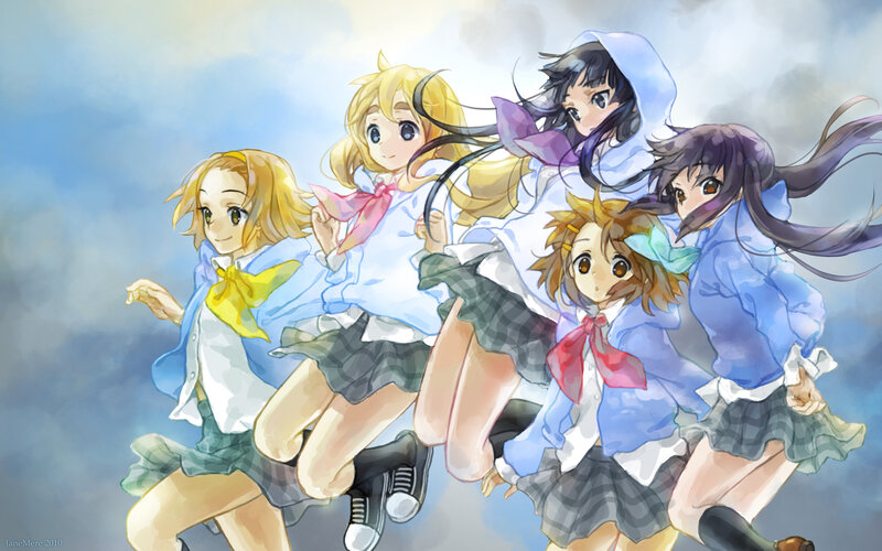 anime girls running together