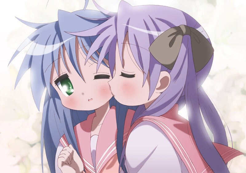 anime girls sharing a kiss