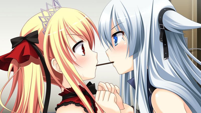 anime girls sharing a kiss