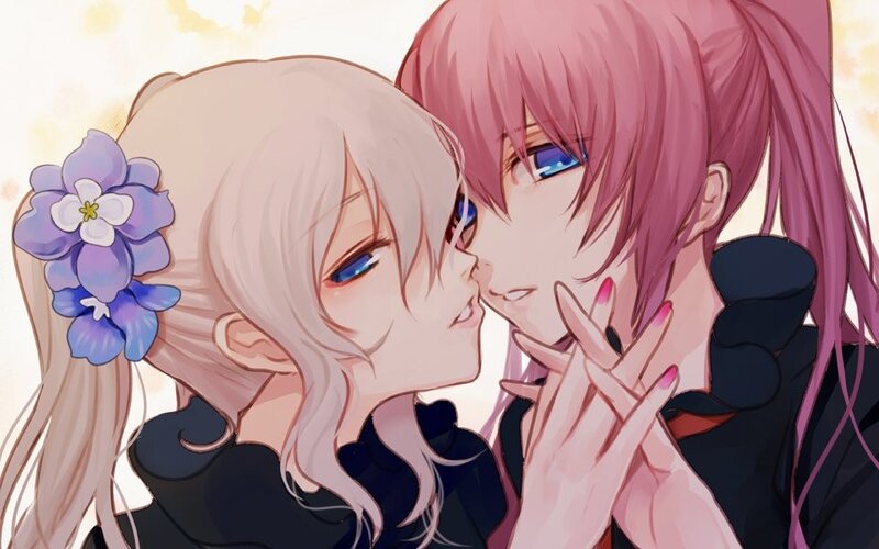 anime girls sharing a kiss