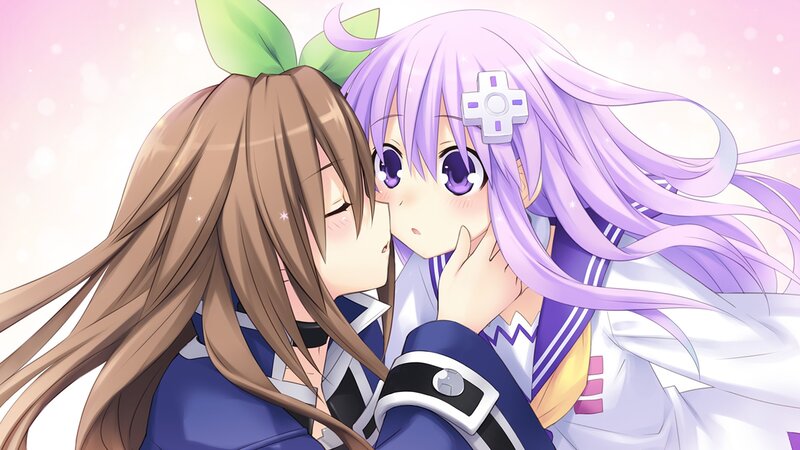 anime girls sharing a kiss