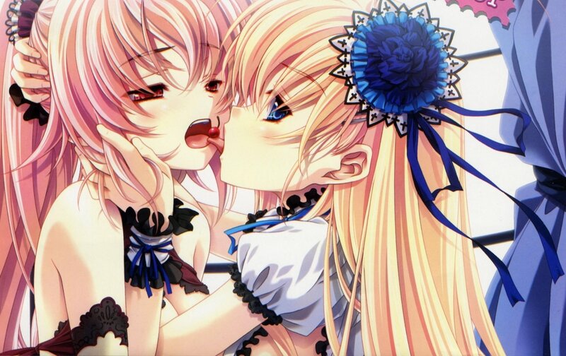 anime girls sharing a kiss