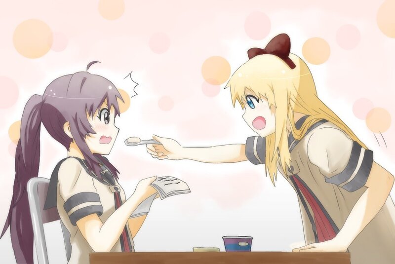 anime girls sharing a meal