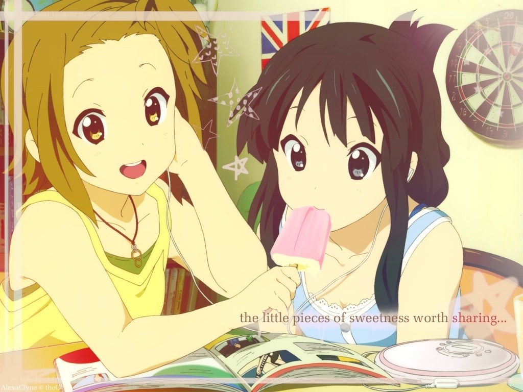anime girls sharing a popsicle