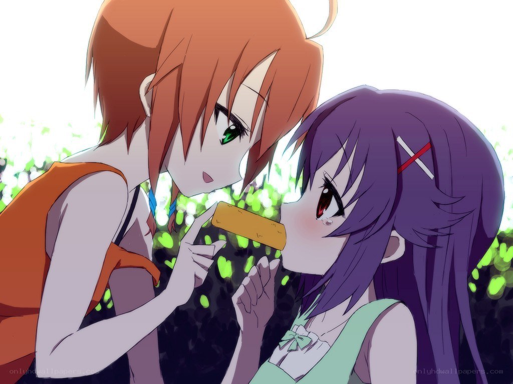 anime girls sharing a snack
