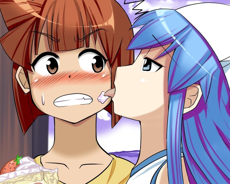 anime girls sharing dessert