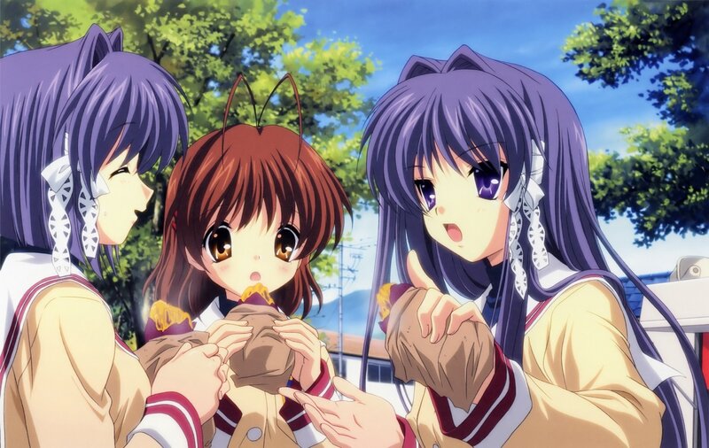 anime girls sharing food