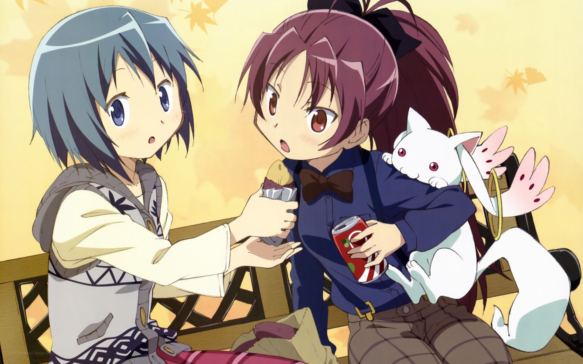 Anime girls sharing ice cream