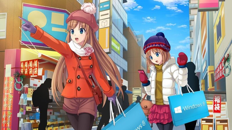 Anime girls shopping in winter